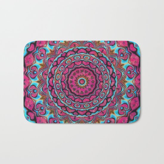 Pink and blue hearts mandala Bath Mat