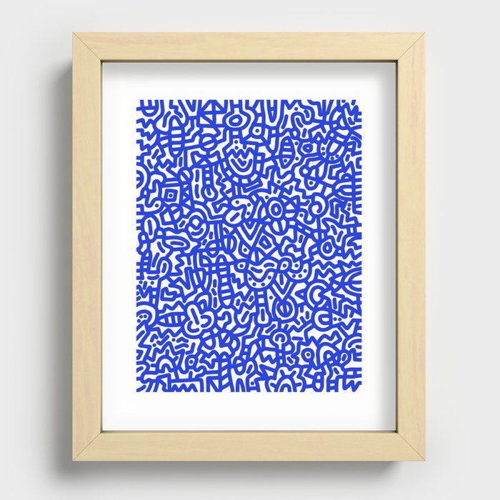 Cobalt Blue on White Doodles Recessed Framed Print