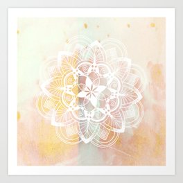 Lotus white mandala on pink Art Print