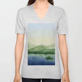 PNW Landscape Watercolor V Neck T Shirt