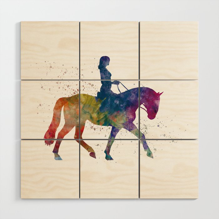 woman rides a horse in watercolor Wood Wall Art