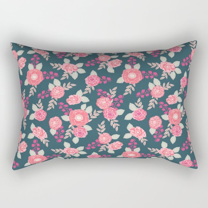 Ranunculus gardener garden floral flowers boho navy pink pastel cute pattern dorm college trendy Rectangular Pillow