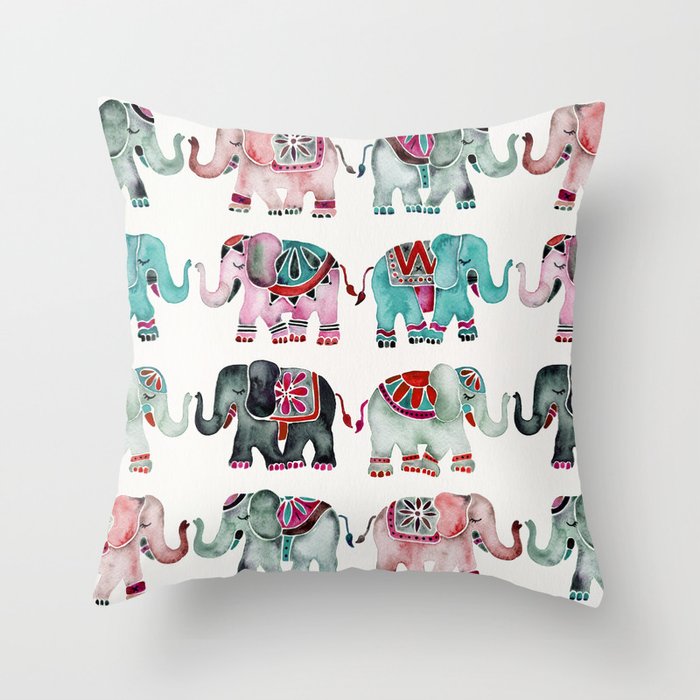 Elephant Collection Turquoise Coral Palette Throw Pillow By