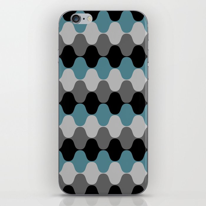 Teal Black and Gray Retro Wavy Stripe Pattern Pairs DV 2022 Popular Colour Wish Upon a Star 0668 iPhone Skin