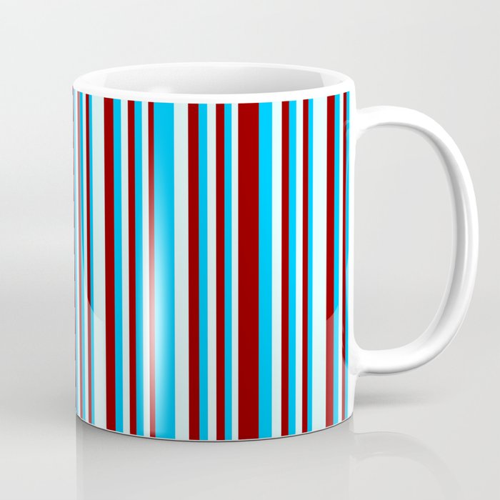 Deep Sky Blue, Dark Red & Light Cyan Colored Pattern of Stripes Coffee Mug