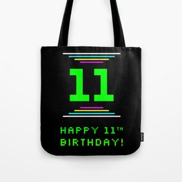 [ Thumbnail: 11th Birthday - Nerdy Geeky Pixelated 8-Bit Computing Graphics Inspired Look Tote Bag ]