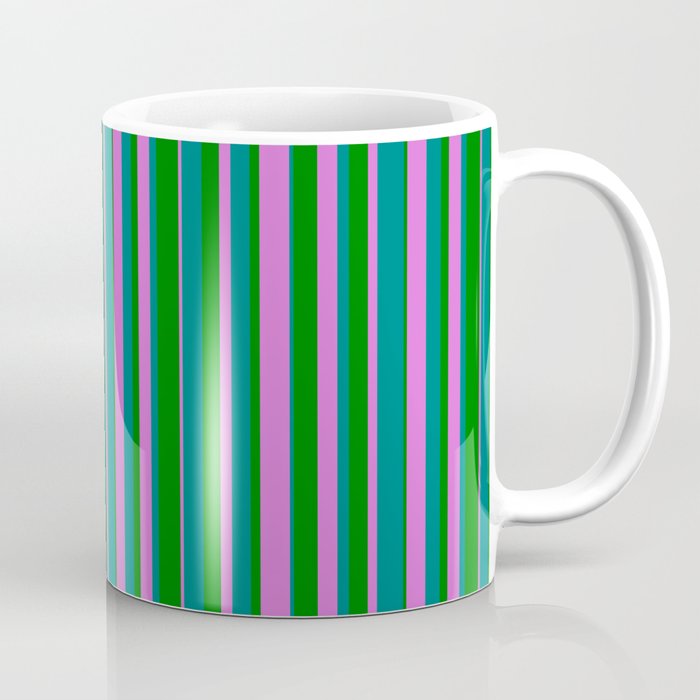 Green, Orchid, and Teal Colored Lines Pattern Coffee Mug