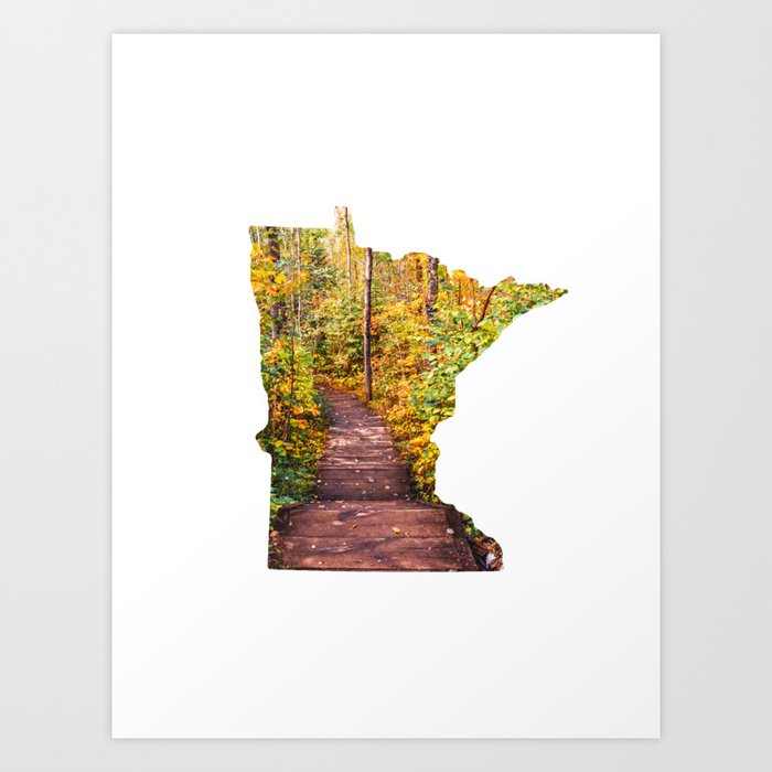 Minnesota Map Forest Path Art Print