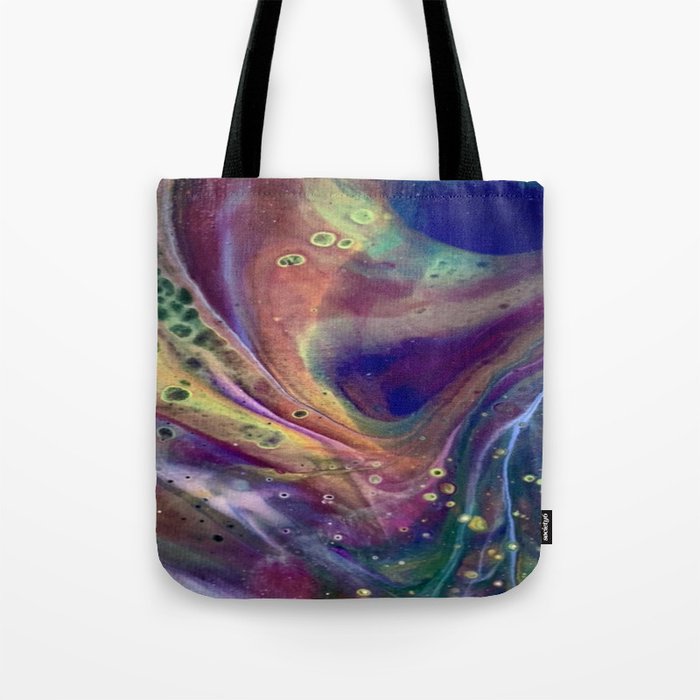 Aurora Borealis Acrylic Fluid Art Paint Pour Tote Bag