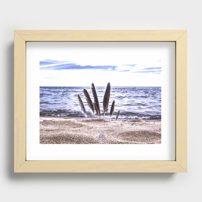 Lost and Found 2 (beach, feathers, nature, calm, waves, blue, sky, vacation) Recessed Framed Print