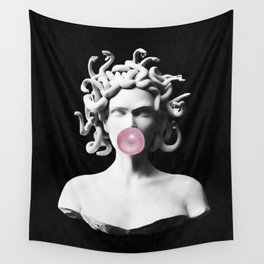 Medusa blowing pink bubblegum bubble Wall Tapestry