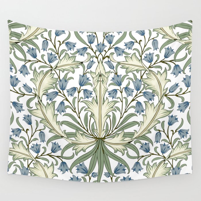William Morris Vintage Bluebell Floral Blue Green White Wall Tapestry