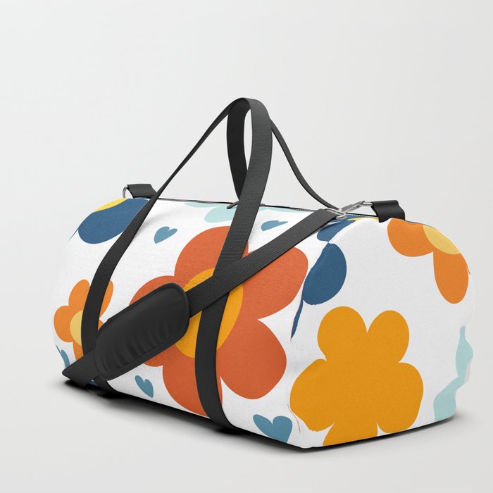 Cute Messy Flowers and Hearts In Childlike Style Duffle Bag
