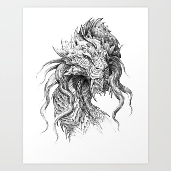 Dark Side Japanese Dragon Portrait Graphite Pencil Art Art Print By Tanyartwork Society6,Crayon Kids Drawing Png