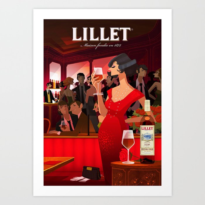 Vintage French Lillet Rouge Wine Aperitif Advertisement Poster Art Print