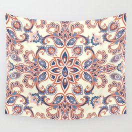 Ornamental Ethnic Bohemian Pattern XVI Cream Coral Wall Tapestry