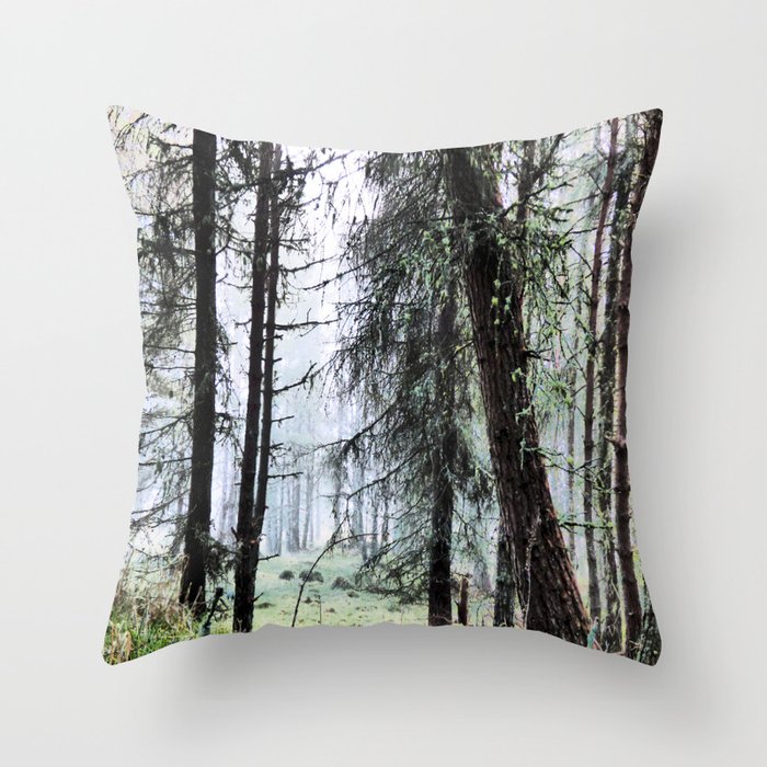 Scottish Pine Forest Misty View in I Art and Afterglow  Throw Pillow