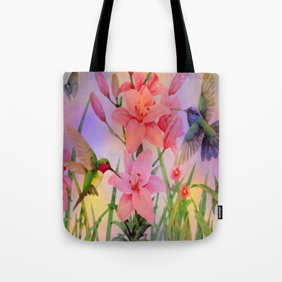 Painterly Hummingbirds And Flowers Tote Bag