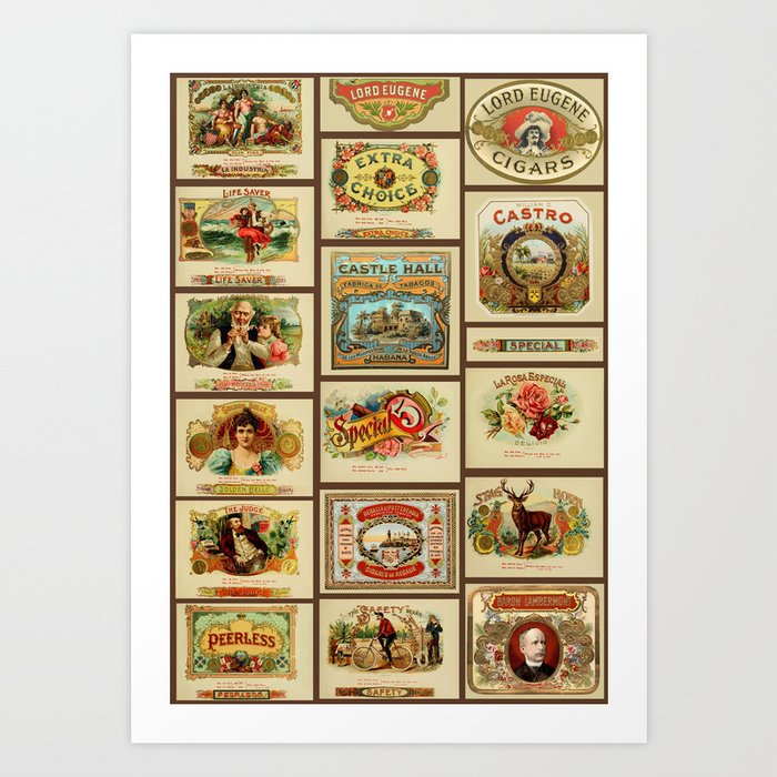 Vintage cigar box labels Art Print