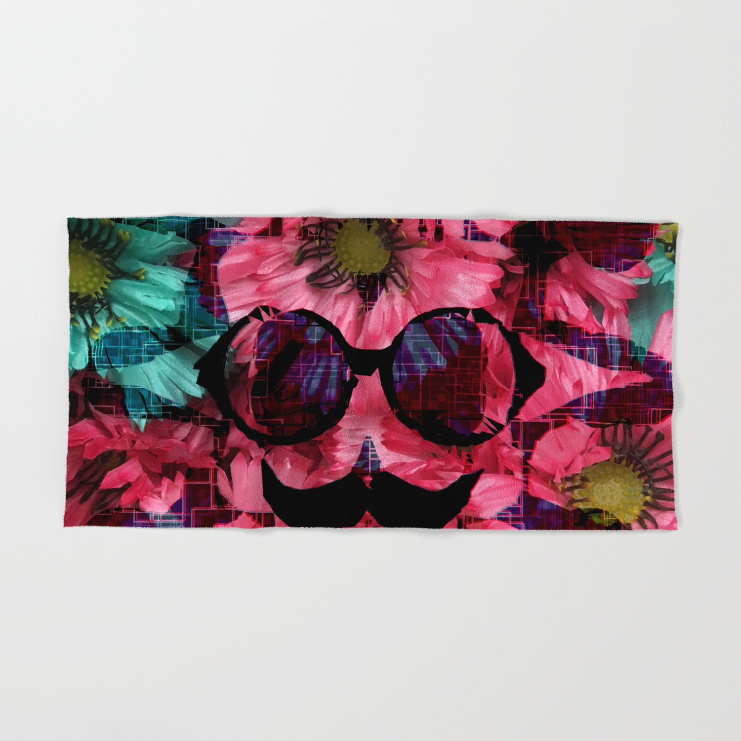 Vintage Old Skull Portrait With Red And Blue Flower Pattern
