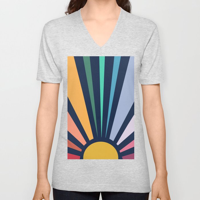 Rainbow Sunshine V Neck T Shirt