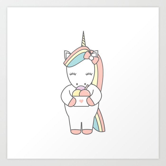 Cute Cartoon Unicorn With Ice Cream Art Print By Alicevacca Society6