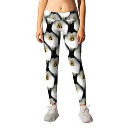 Artistic Single Heart Shaped Calla Lily Isolated On Black Pattern Leggings