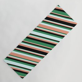 [ Thumbnail: Sea Green, Light Cyan, Dark Salmon, and Black Colored Striped/Lined Pattern Yoga Mat ]