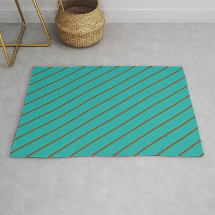 Light Sea Green and Brown Colored Stripes Pattern Rug