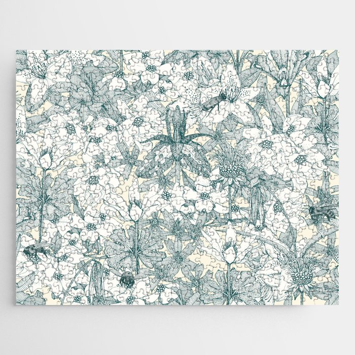 NC wildflowers and bees jade Jigsaw Puzzle