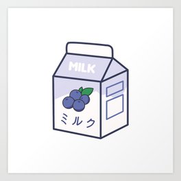 Cow Milk Kawaii Japanese Blueberry Art Print