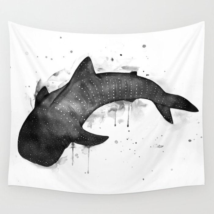 Whale shark black and white Wall Tapestry