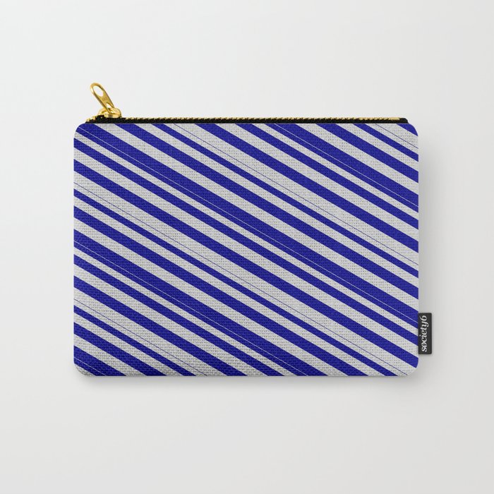 Light Grey and Dark Blue Colored Lines Pattern Carry-All Pouch