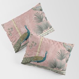 Chinoiserie Blush Pink Peacock Palm Fresco Garden  Pillow Sham