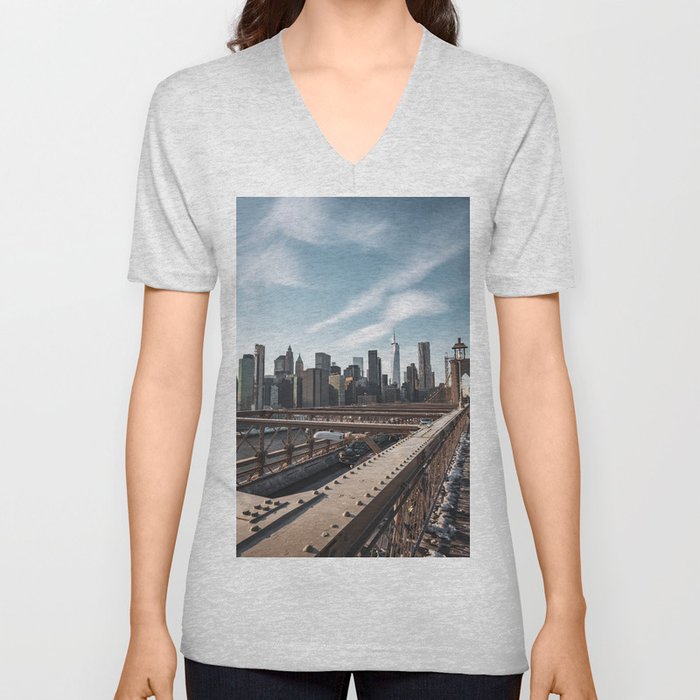 Brooklyn Bridge Skyline Views | New York City | Travel Photography V Neck T Shirt