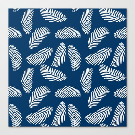 Palm trees navy tropical minimal ocean seaside socal beach life pattern Canvas Print