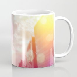blue cloudy sky on the road with colorful bokeh light abstract Coffee Mug