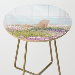 One with nature; bio home of the future with meadows of flowers and solar windows color magical realism photograph / photography Side Table