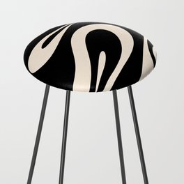 Mellow Flow Retro 60s 70s Abstract Pattern in Black and Almond Cream Counter Stool