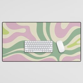 Modern Retro Liquid Swirl Abstract in Soft Pastel Lavender Pink Lime Green Cream Desk Mat