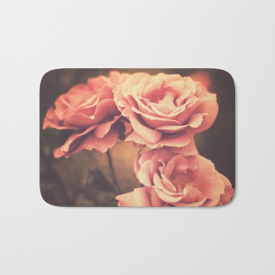 Three Pink Roses (Vintage Flower Photography) Bath Mat