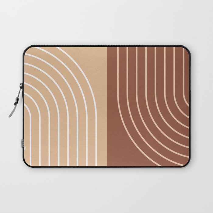Abstract Geometric Rainbow Lines 15 in Terracotta and Beige Laptop Sleeve