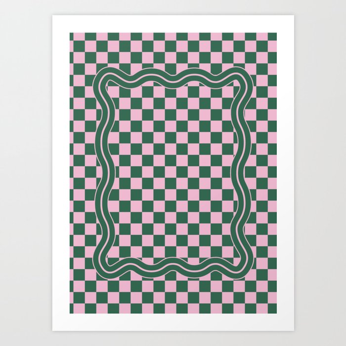 90s Checkerboard - Green Pink Art Print
