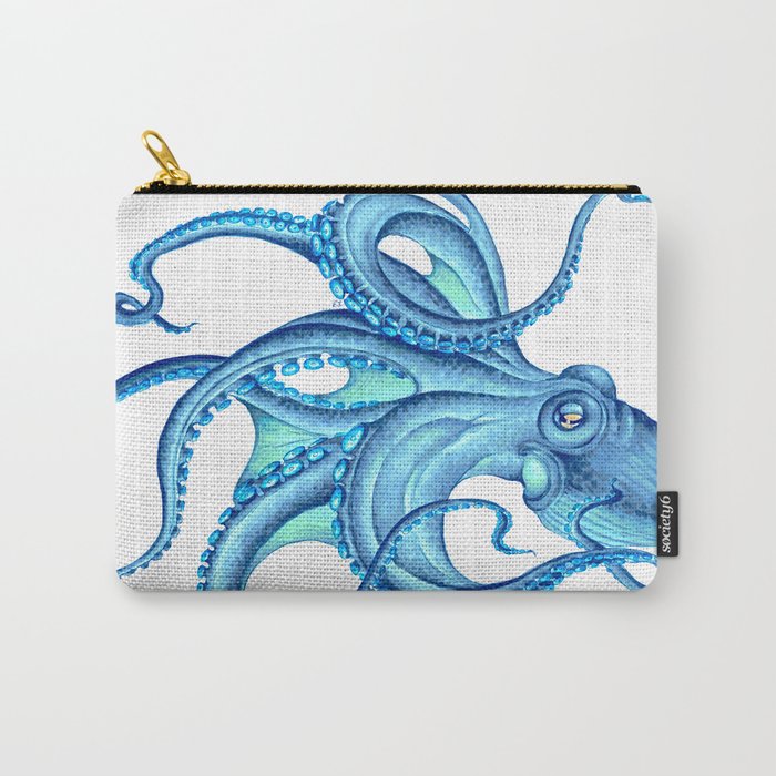 Blue Octopus on White Dance Ink Marine Nautical Carry-All Pouch