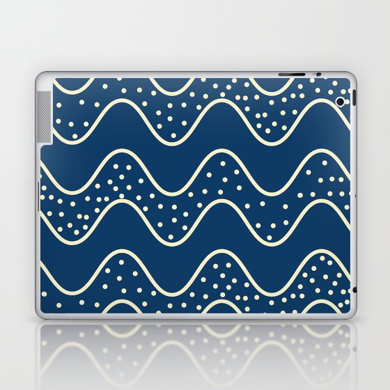 Abstract Dotted And Plain Wavy Lines Pattern - Blanched Almond and Blue Laptop & iPad Skin