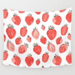 Watercolor Strawberries Pattern Wall Tapestry