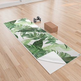 Green leaf watercolor pattern Yoga Towel
