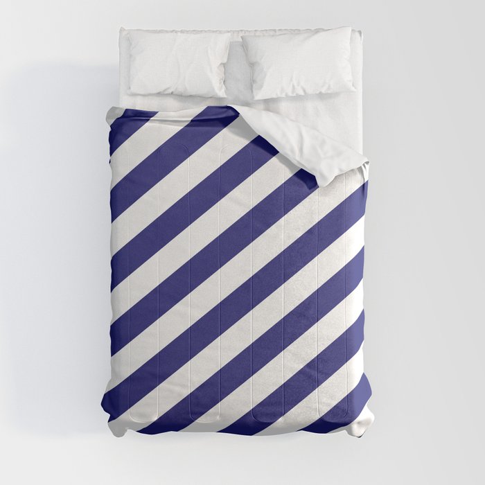 White and Midnight Blue Colored Stripes Pattern Comforter