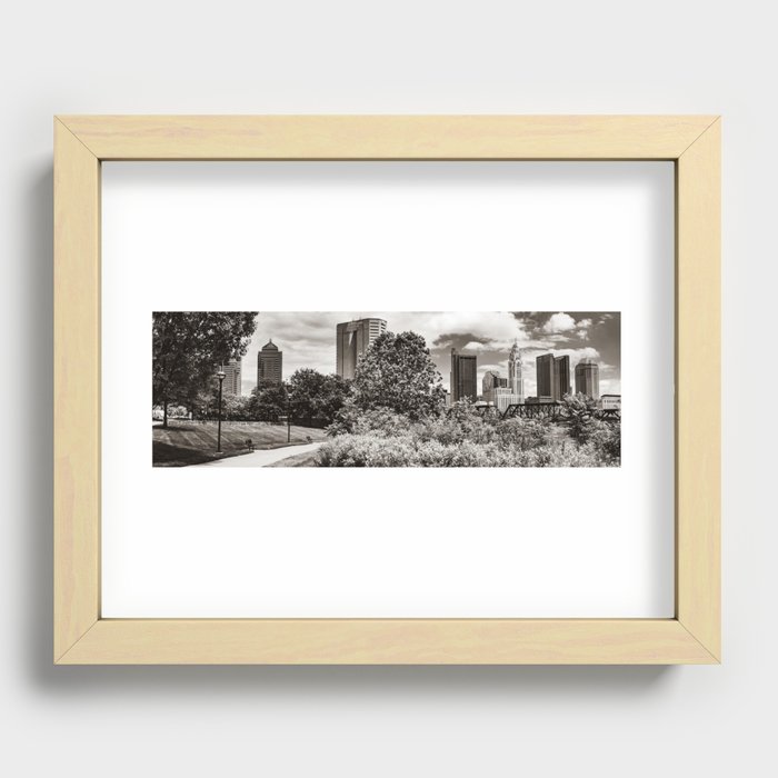 North Bank Park Panoramic Skyline View of Downtown Columbus - Sepia Edition Recessed Framed Print