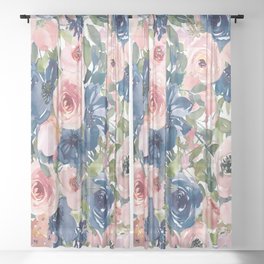 Blue And Pink Floral Sheer Curtain
